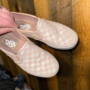 Vans Slip-On Checkerboard Pink and White Canvas Sneakers